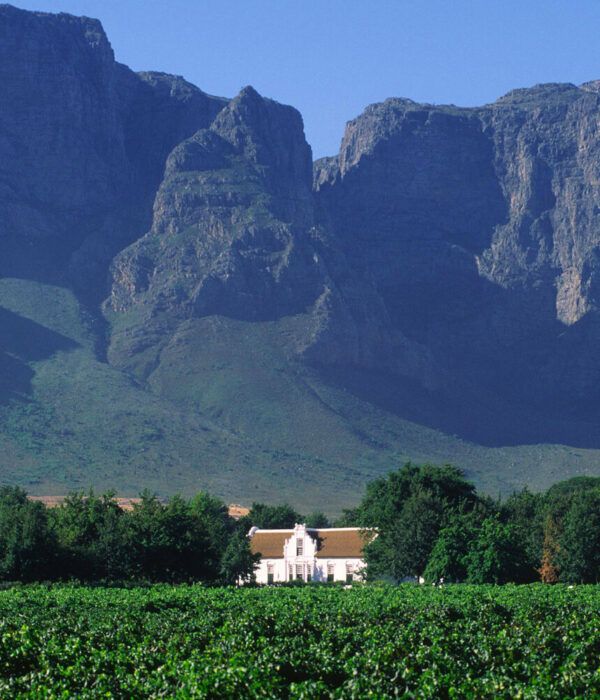 Paysage de vignobles avecf une viielle maison de style colonial hollandais dans la région de Stellenbosch en Afrique du Sud