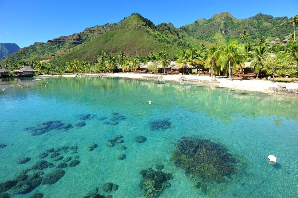 Vue sur le lagon de l'île de Moorea en Polynésie.